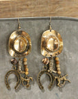 Cowboy Hat Charmer Golden Dangle Earrings