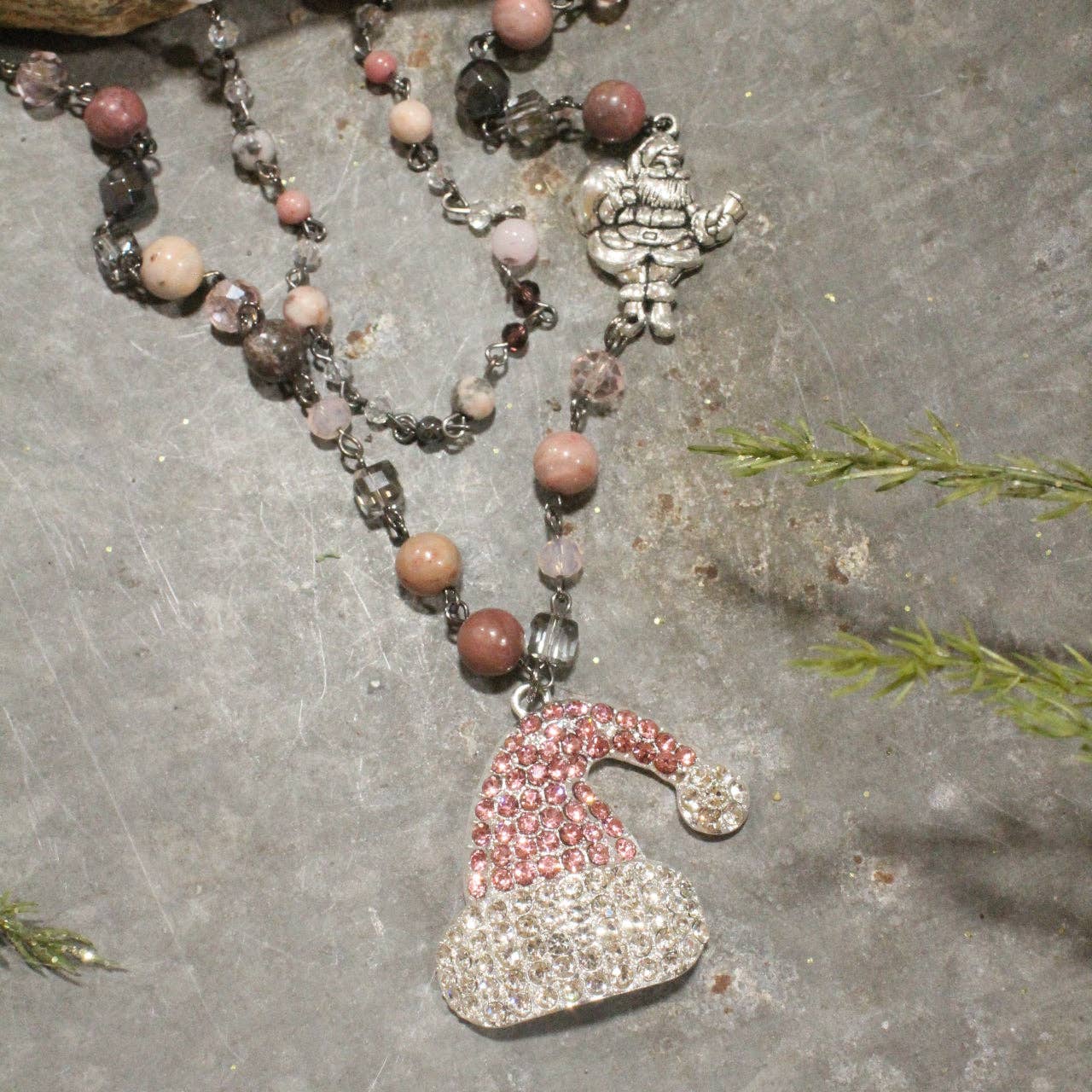 Santa's Hat Is Blushing Layered Necklace Pink