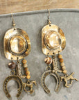 Cowboy Hat Charmer Golden Dangle Earrings